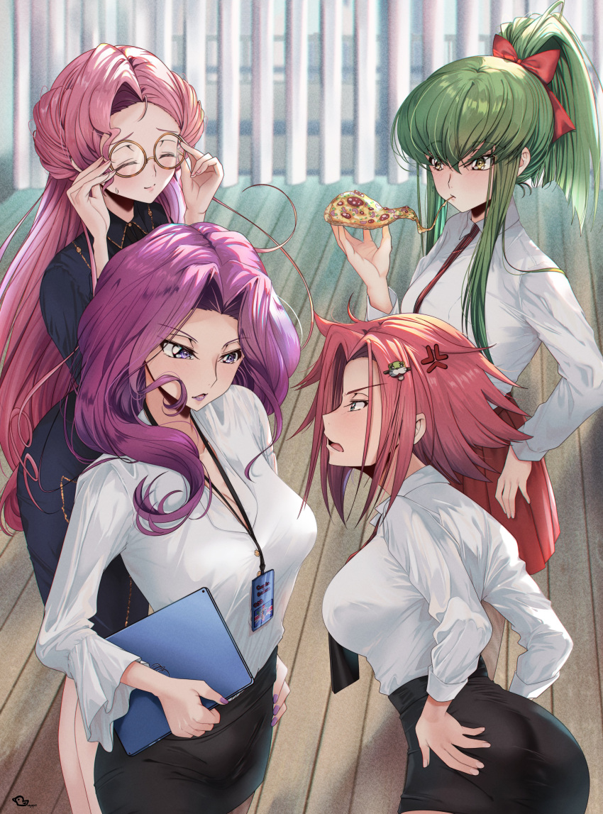 absurdres, bare_legs, black_skirt, budgiepon, c.c., code_geass, cornelia_li_britannia, euphemia_li_britannia