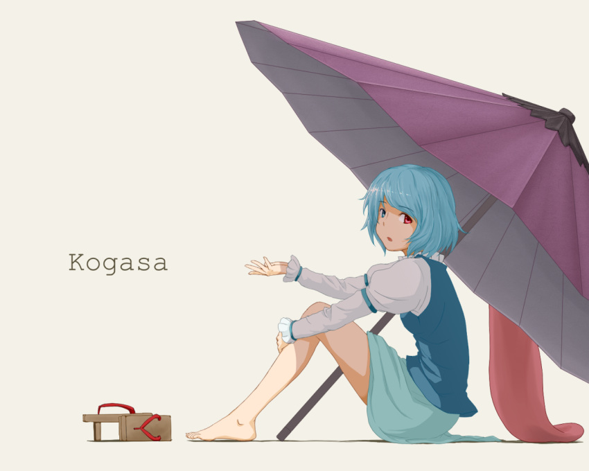barefoot, blue_eyes, blue_hair, character_name, face, feet, geta, hands