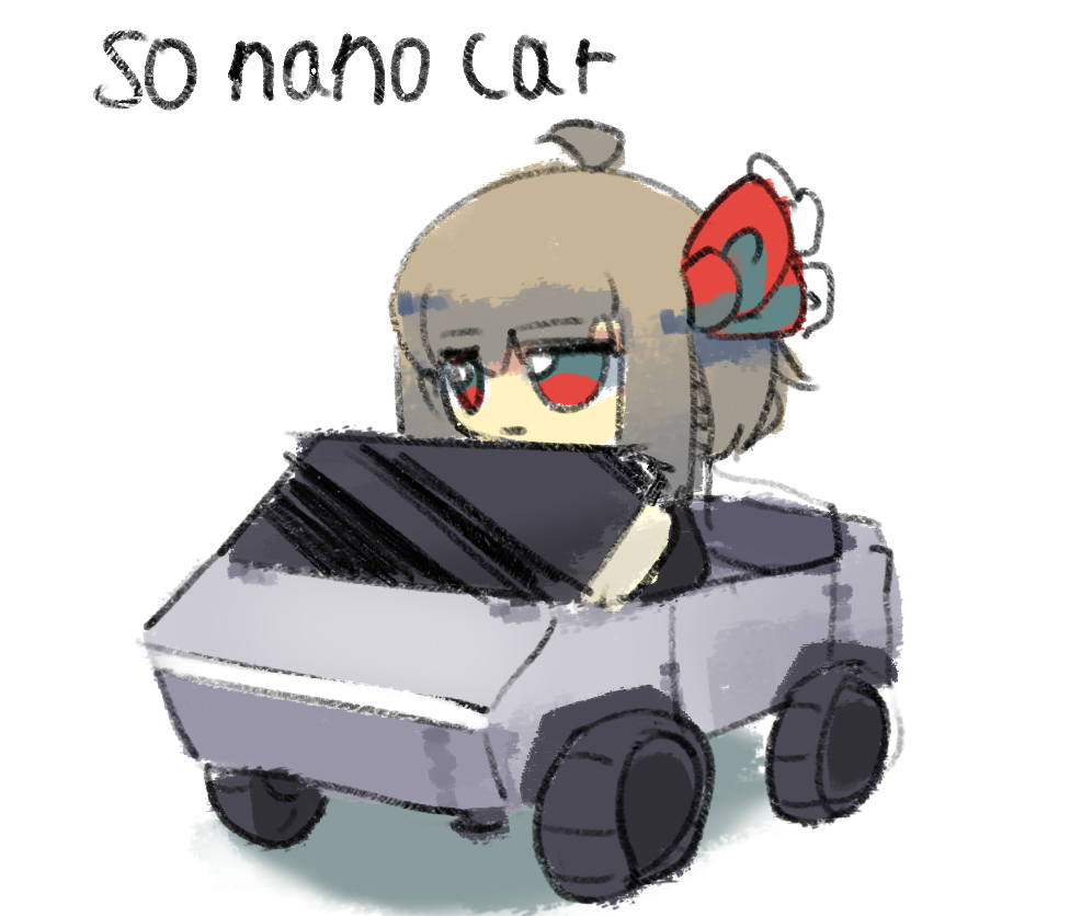 1girl, 7-mirano, car, driving, fumo_(doll), grey_hair, hair_ribbon, motor_vehicle