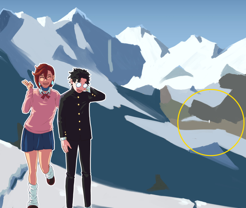 1boy, 1girl, 1other, absurdres, ayase_momo, black_hair, black_jacket, bow