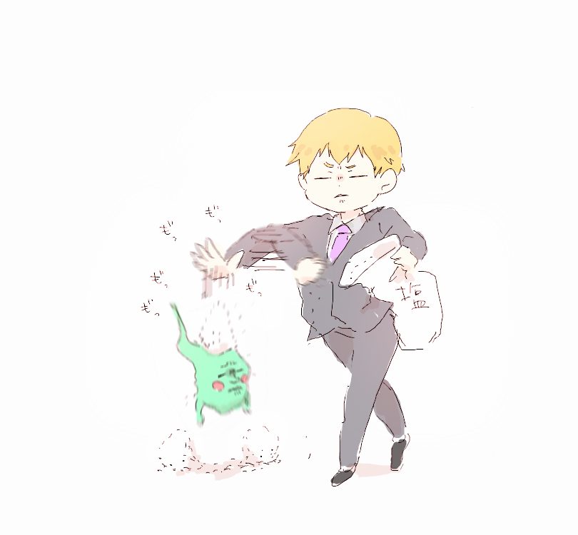 1boy, afterimage, bag, black_footwear, blazer, blonde_hair, blush_stickers, clenched_hand