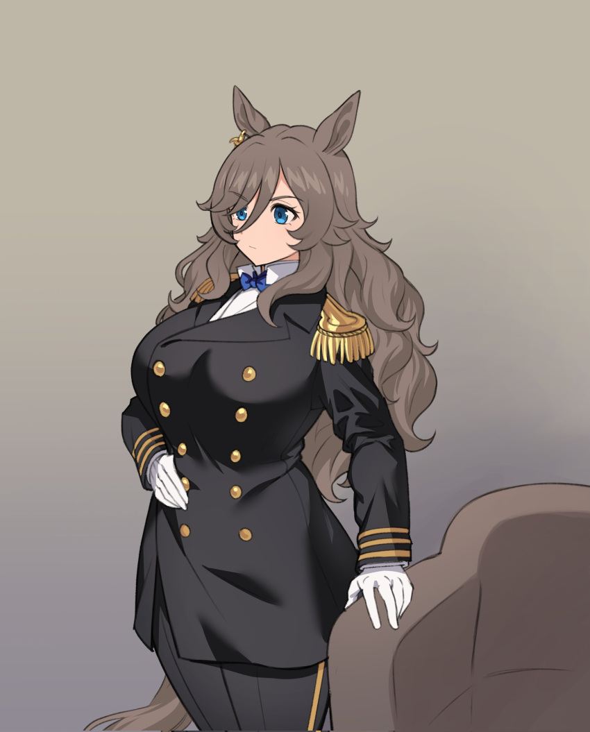 1girl, animal_ears, black_coat, blue_bow, blue_bowtie, blue_eyes, bow, bowtie