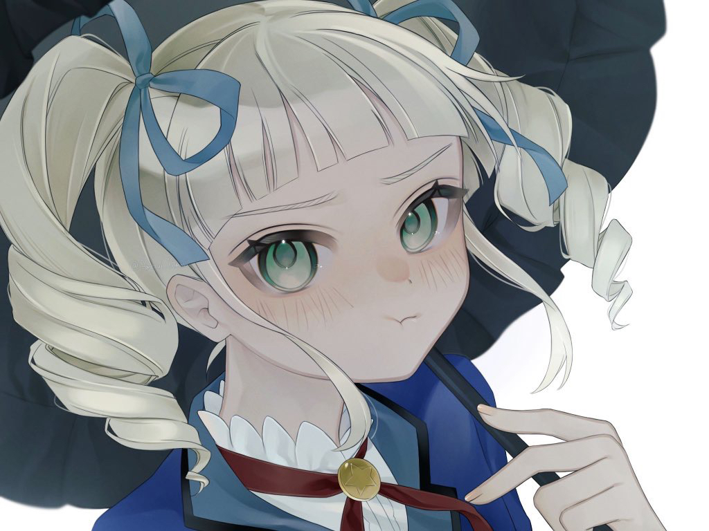 1girl, aikatsu!, aikatsu!_(series), ameyui_komori, black_umbrella, blonde_hair, blue_jacket, blue_ribbon