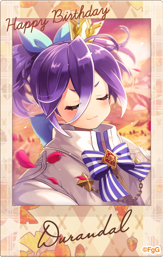 1girl, :3, acorn_print, blue_bow, blue_bowtie, bow, bowtie, braid