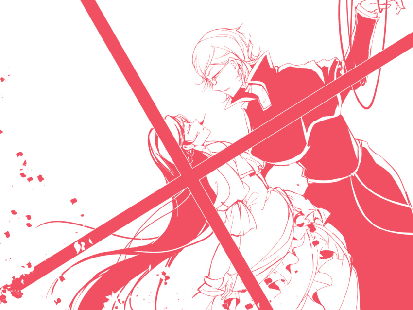 1boy, 1girl, bungou_stray_dogs, closed_eyes, commentary_request, cross, dress, frilled_dress