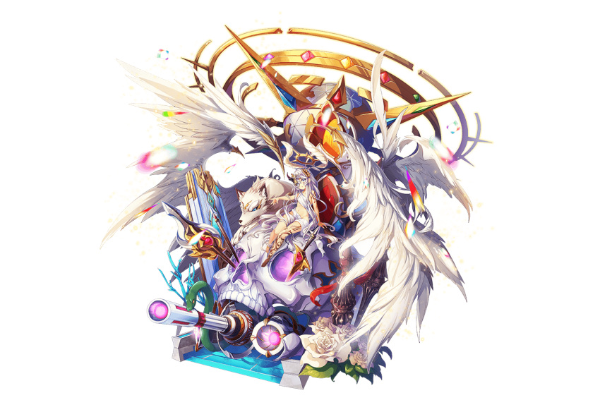 1girl, arm_tattoo, artist_request, breasts, energy_weapon, flower, full_body, grey_eyes