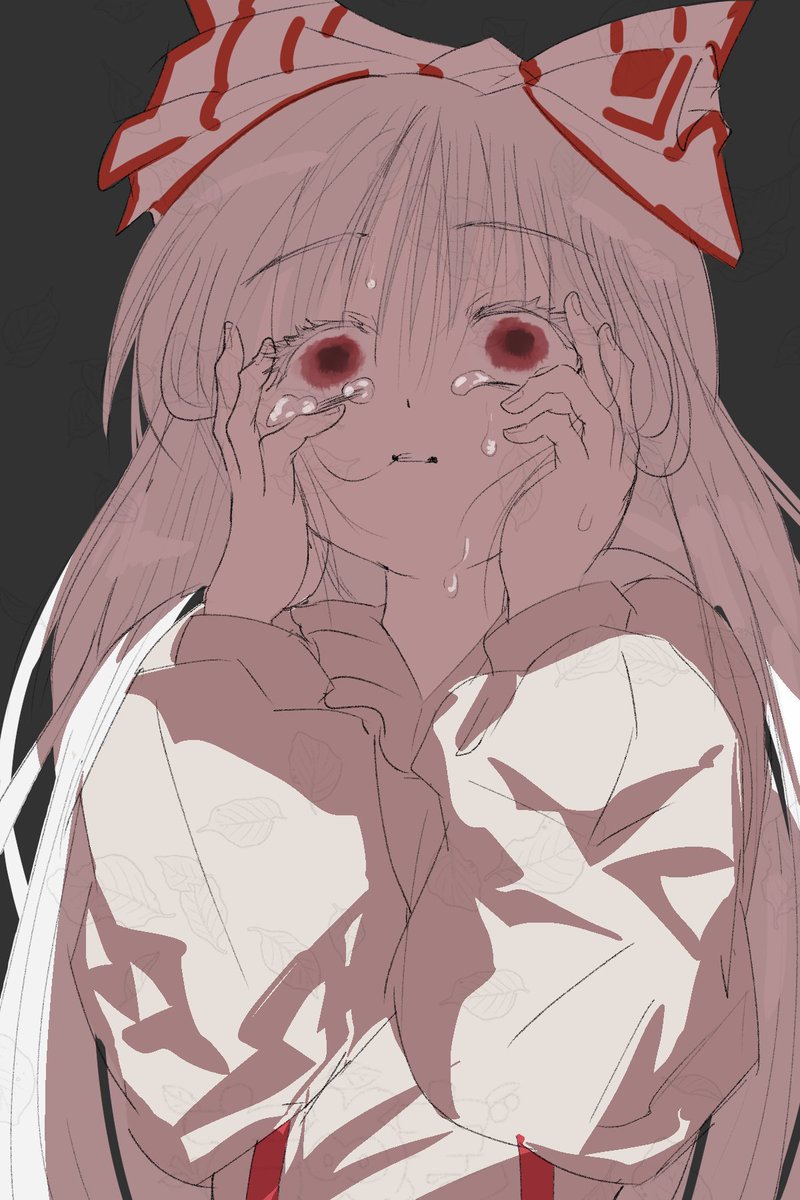 1girl, bow, commentary_request, crying, fugur6_fugur9, fujiwara_no_mokou, hair_bow, hair_in_own_mouth