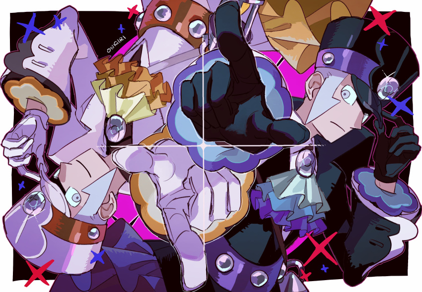 2boys, absurdres, ascot, black_gloves, black_hat, blue_ascot, brothers, emmet_(pokemon)