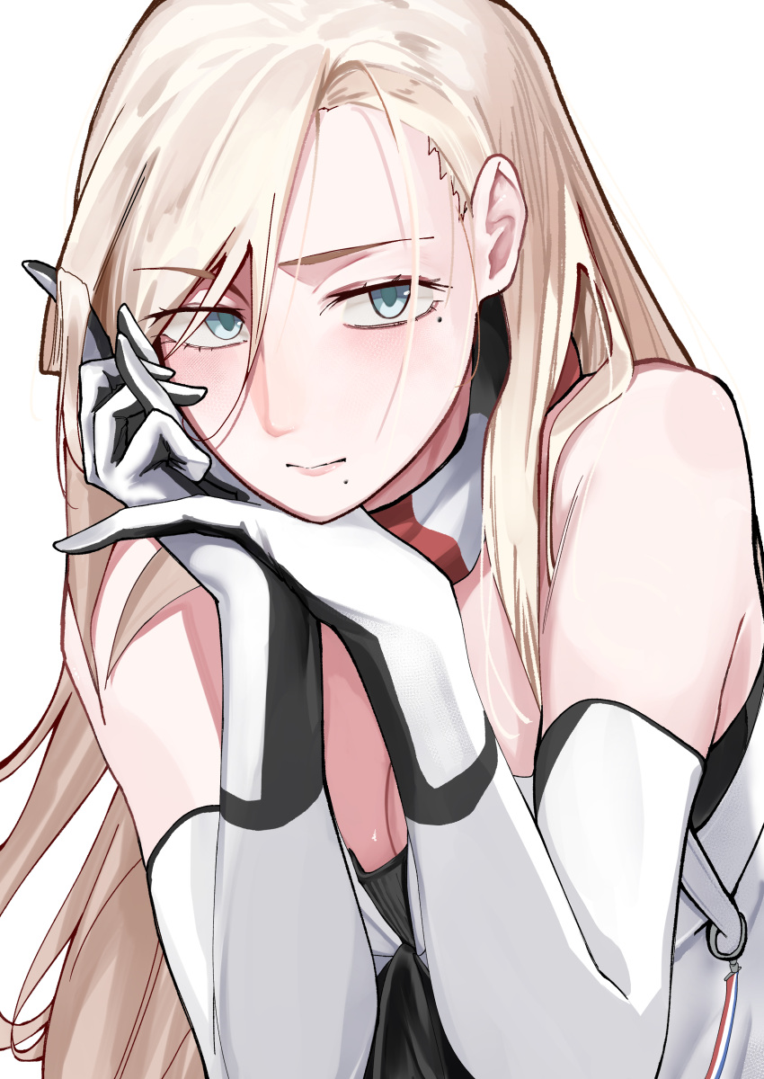 1girl, absurdres, alternate_hairstyle, blonde_hair, blue_eyes, dress, elbow_gloves, gloves