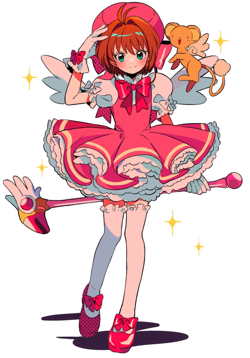 1girl, antenna_hair, arm_behind_back, blush, bow, brown_hair, cardcaptor_sakura, closed_mouth