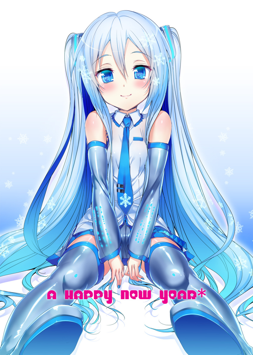 blue_eyes, blue_hair, blue_legwear, blue_nail_polish, blue_thighhighs, blush, detached_sleeves, highres
