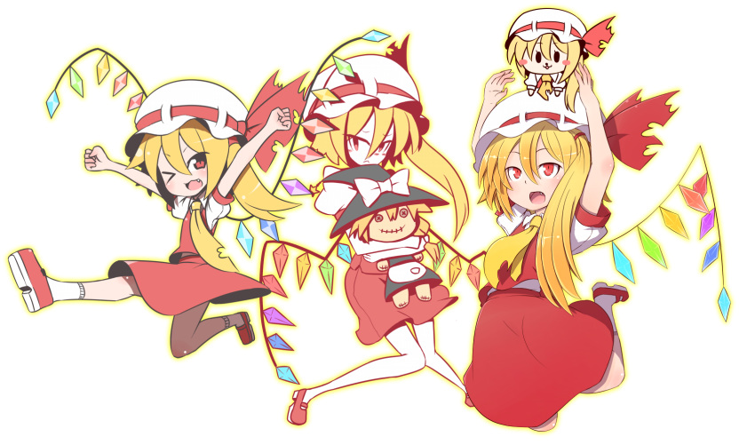 ascot, bad_id, blonde_hair, character_doll, clone, fang, flandre_scarlet, four_of_a_kind_(touhou)