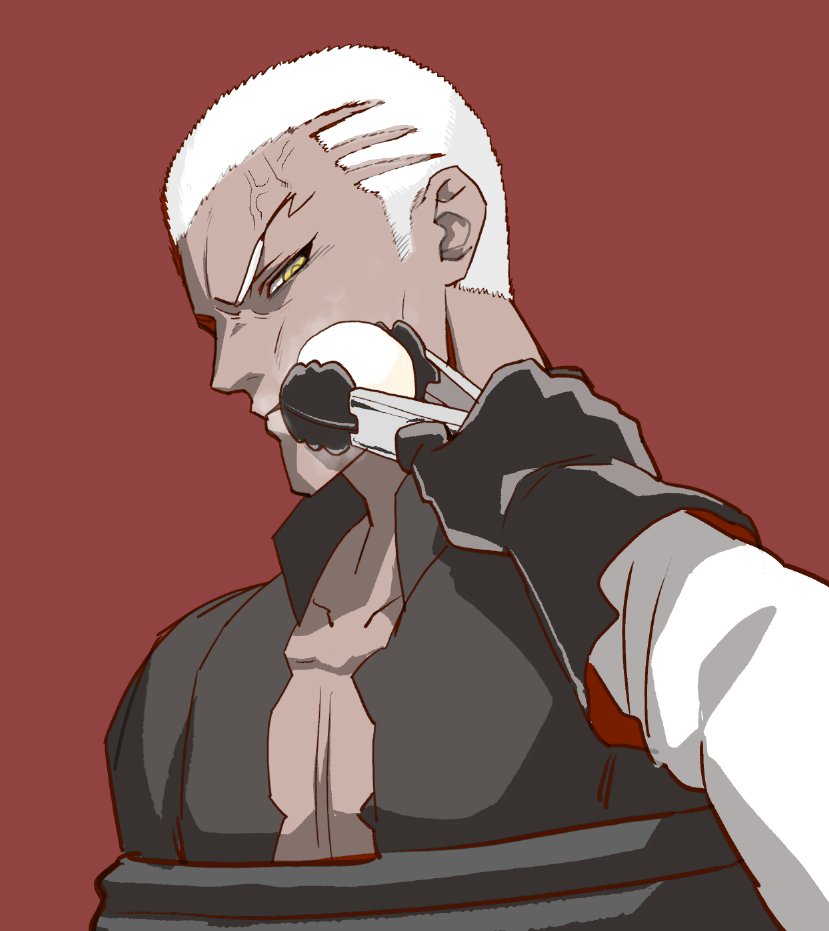 1boy, 1other, anger_vein, black_gloves, bound, commentary, crew_cut, dark-skinned_male