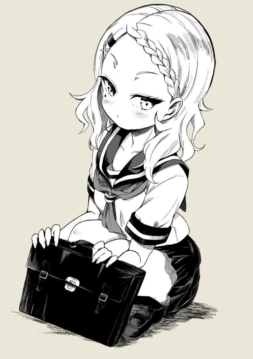 1girl, absurdres, bag, blush, braid, braided_bangs, breasts, closed_mouth