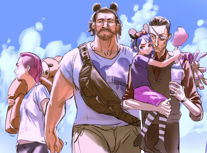 2boys, 2girls, animal_ear_hairband, animal_ears, arcane:_league_of_legends, arcane_vi, bag, beard