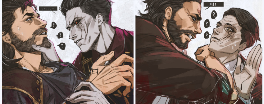 !, ..., 2boys, ?, angry, arcane:_league_of_legends, beard, black_hair