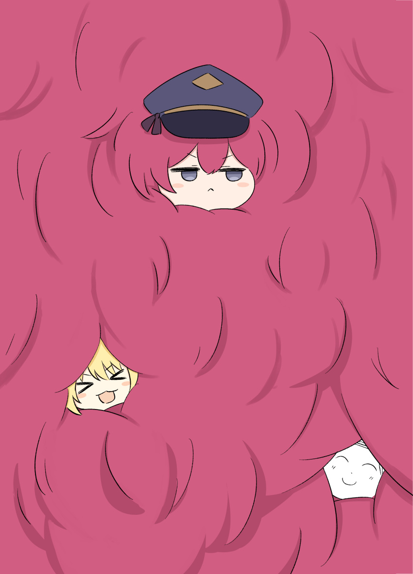 >_<, 1boy, 2girls, :<, :3, :d, absurdly_long_hair, absurdres