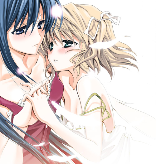 angelina_rocca, belle, blush, hand_holding, hands_clasped, holding_hands, interlocked_fingers, katahane
