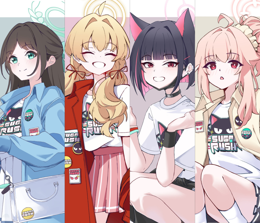 4girls, ^_^, absurdres, after-school_sweets_club_(blue_archive), ahoge, airi_(band)_(blue_archive), airi_(blue_archive), animal_ears