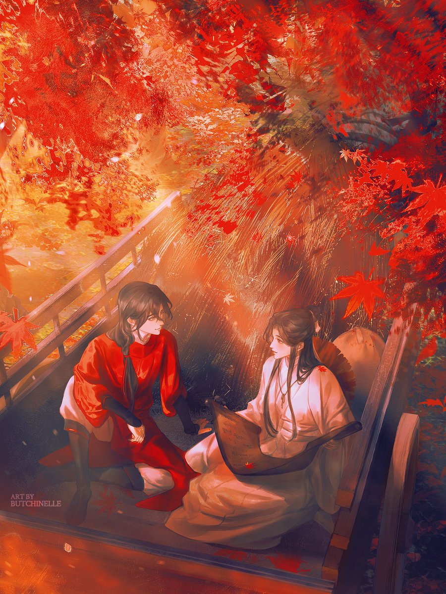 2boys, arm_on_own_leg, artist_name, bandaged_neck, bandages, black_footwear, black_hair, boots