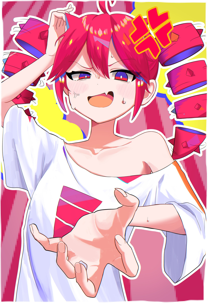1girl, absurdres, ahoge, anger_vein, angry, blue_eyes, double-parted_bangs, drill_hair