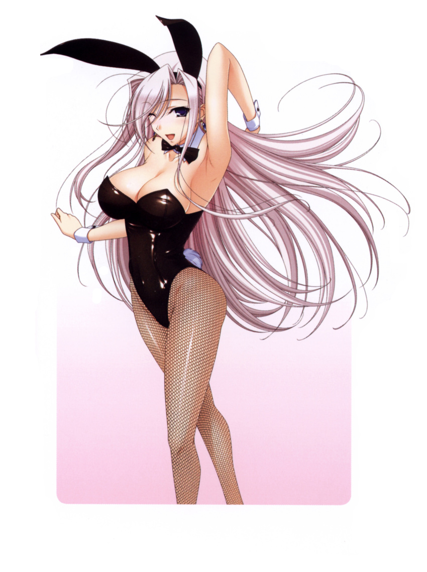 animal_ears, armpits, bare_shoulders, blue_eyes, breasts, bunny_ears, bunny_girl, bunny_tail