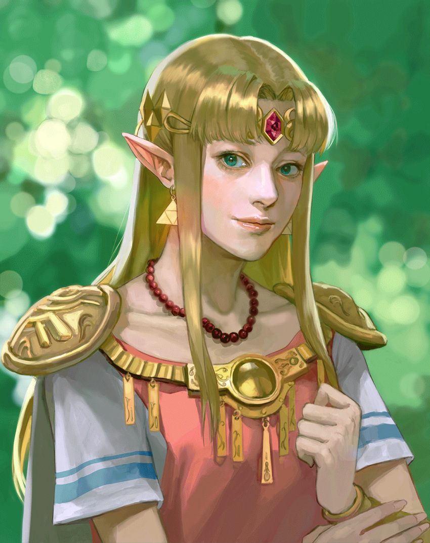 1girl, animated, animated_gif, bead_necklace, beads, blinking, blonde_hair, blue_eyes