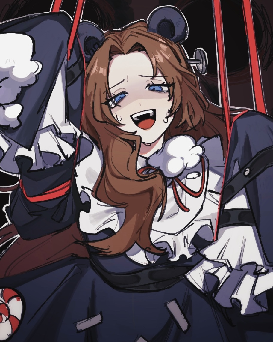 1girl, black_dress, brown_hair, dress, e.g.o_(project_moon), frilled_sleeves, frills, hatahata_sanma