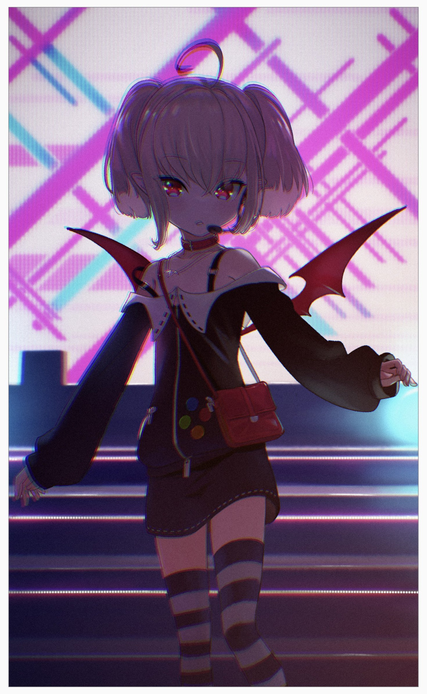 1girl, ahoge, bat_necklace, border, collar, dyed_ahoge, highres, looking_at_viewer
