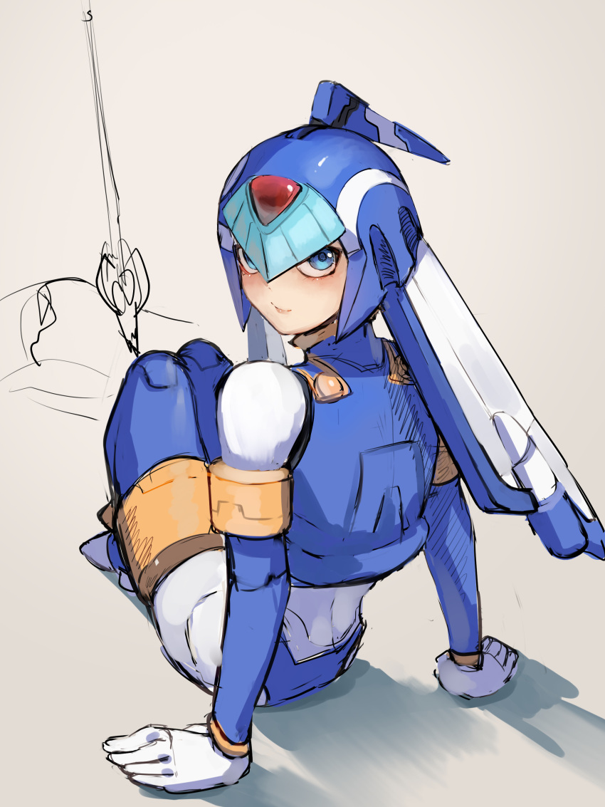 1girl, absurdres, armor, blue_armor, blue_eyes, blue_hair, blush, fairy_leviathan_(mega_man)