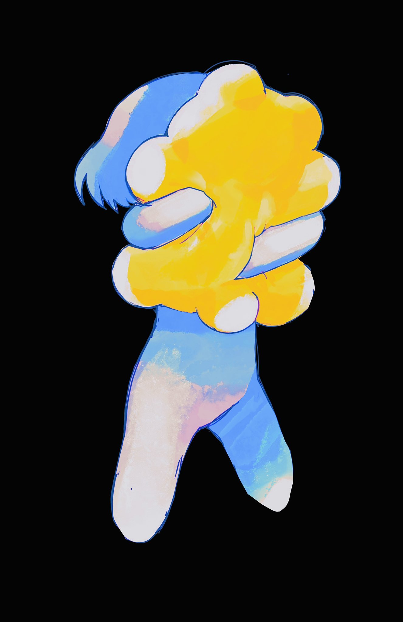 1other, black_background, blue_skin, colored_skin, full_body, highres, holding, holding_stuffed_toy