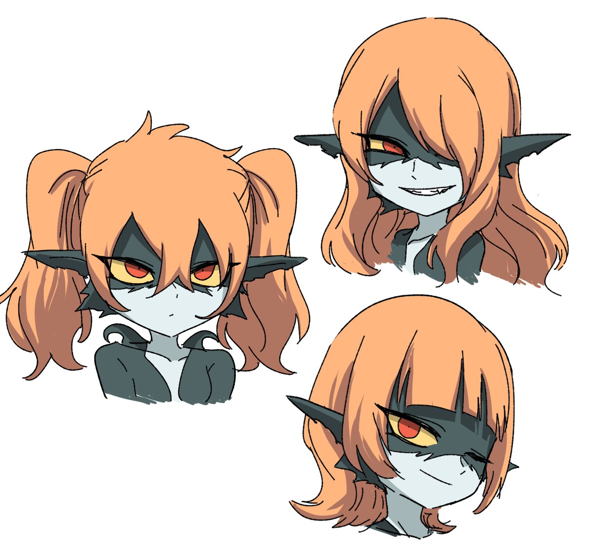1girl, alternate_hairstyle, closed_mouth, colored_sclera, double-parted_bangs, hair_over_one_eye, looking_at_viewer, medium_hair