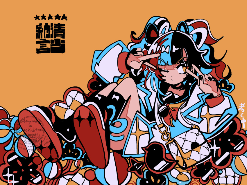 1girl, artist_name, bag, black_choker, black_hair, black_nails, black_sailor_collar, black_socks