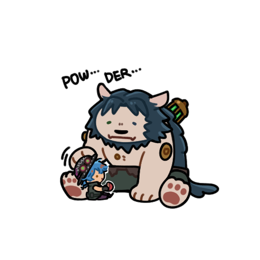 1boy, 1girl, arcane:_league_of_legends, blue_fur, blue_hair, bowwow_(hamju94), brown_pants, chibi