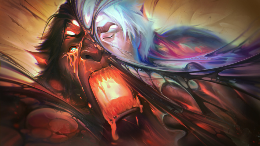 1boy, absurdres, animal_ears, arcane:_league_of_legends, claw_pose, close-up, crying, dog_nose