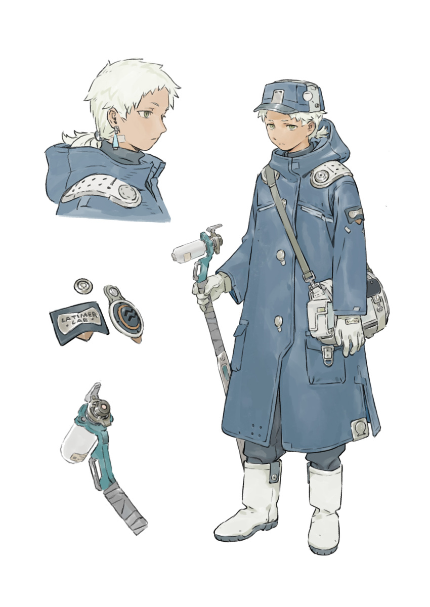 1boy, absurdres, bag, blue_coat, boots, chenrong96, closed_mouth, coat