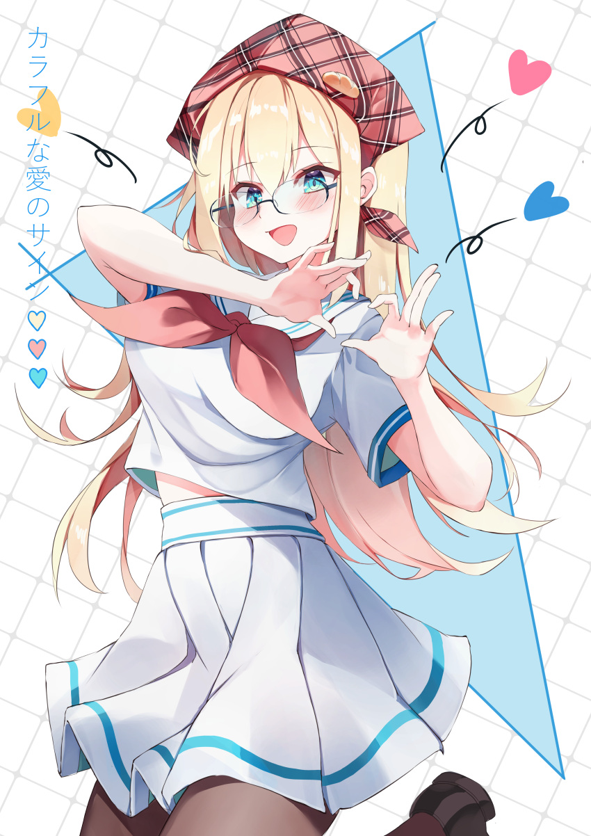 1girl, absurdres, bandana, black_footwear, black_pantyhose, blonde_hair, blush, bread