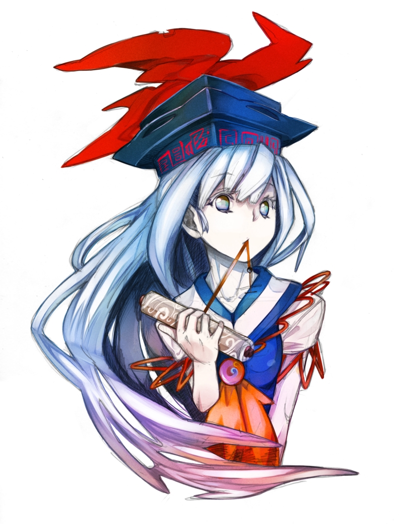 bust, colored_eyelashes, eyelashes, gradient_hair, grey_eyes, hat, kamishirasawa_keine, lieutenant_dan
