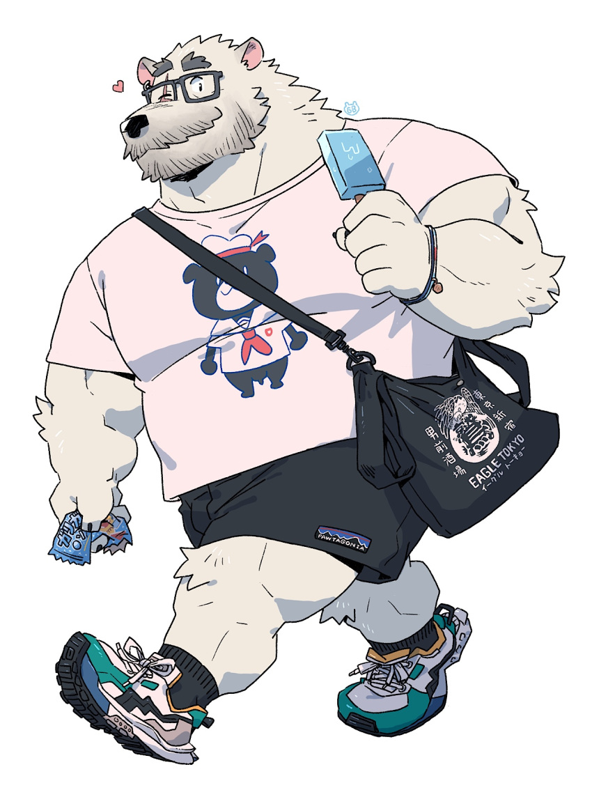 1boy, animal_ears, another_eidos-r, bag, bear_boy, bear_ears, black_bag, black_shorts