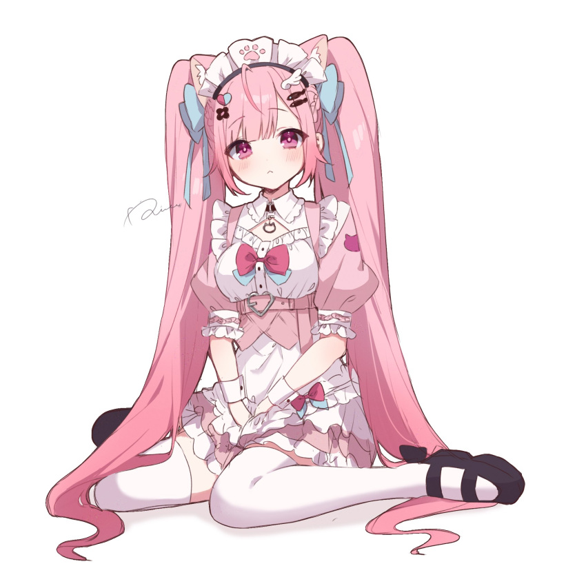 1girl, :<, absurdly_long_hair, ahoge, alternate_hairstyle, animal_ear_fluff, animal_ears, animal_print