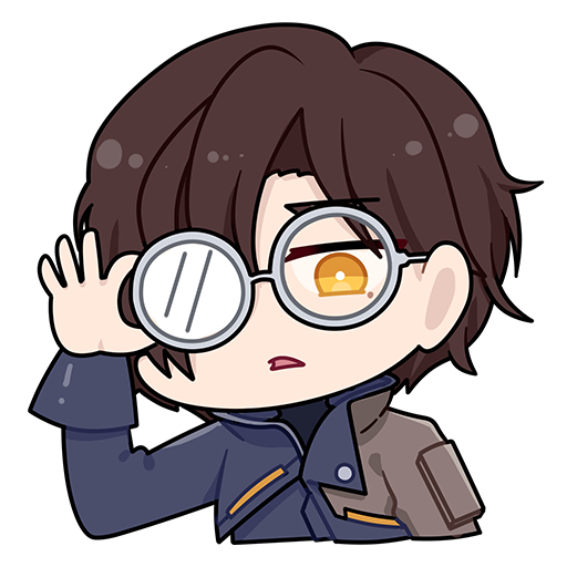 1boy, adjusting_eyewear, blue_jacket, bright_pupils, brown_hair, chibi, chibi_only, chinese_commentary, commentary_request, euyueuy, glasses, jacket, looking_at_viewer, male_focus, parted_lips, punishing:_gray_raven, round_eyewear, short_hair, simon_(pgr), simple_background, solo, upper_body, white_background, white_pupils, yellow_eyes
