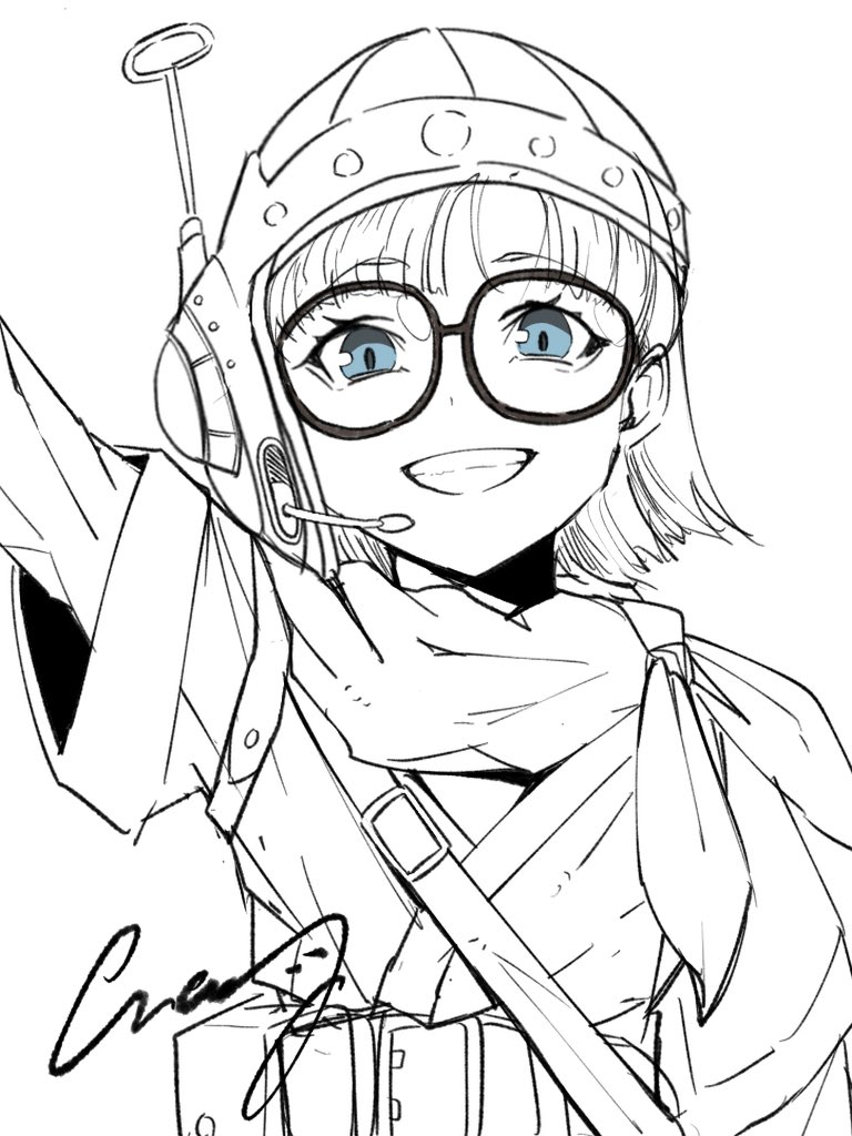 1girl, blue_eyes, chrono_trigger, crazy02oekaki, glasses, greyscale, helmet, looking_at_viewer