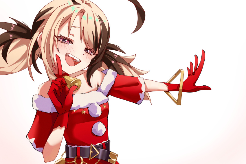 1girl, absurdres, ahoge, bell, brown_hair, gigi_murin, gloves, highres