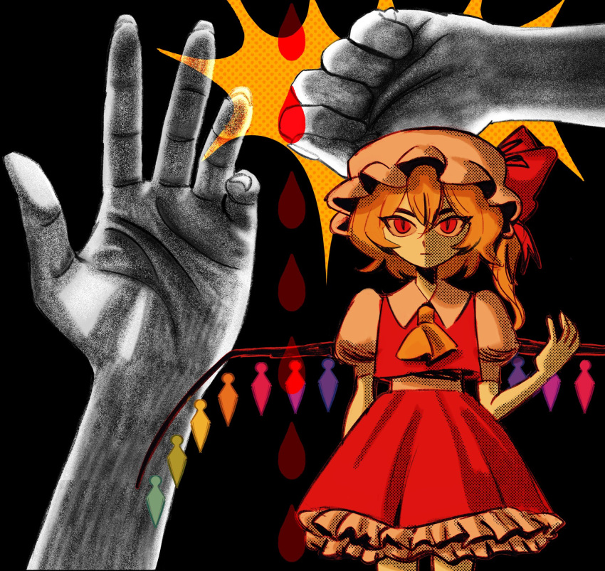 1girl, blonde_hair, collared_shirt, crystal, crystal_wings, expressionless, flandre_scarlet, flandrepudding