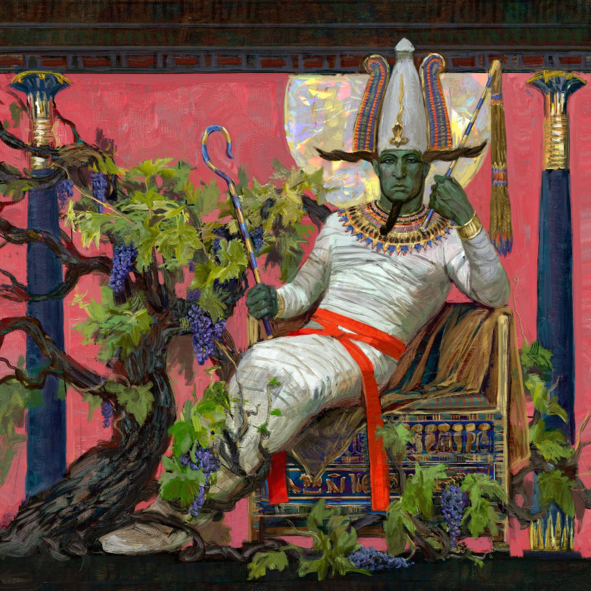 ancient_egyptian, ancient_egyptian_clothes, ancient_egyptian_hat, bandages, beard, bracelet, colored_skin, dual_wielding