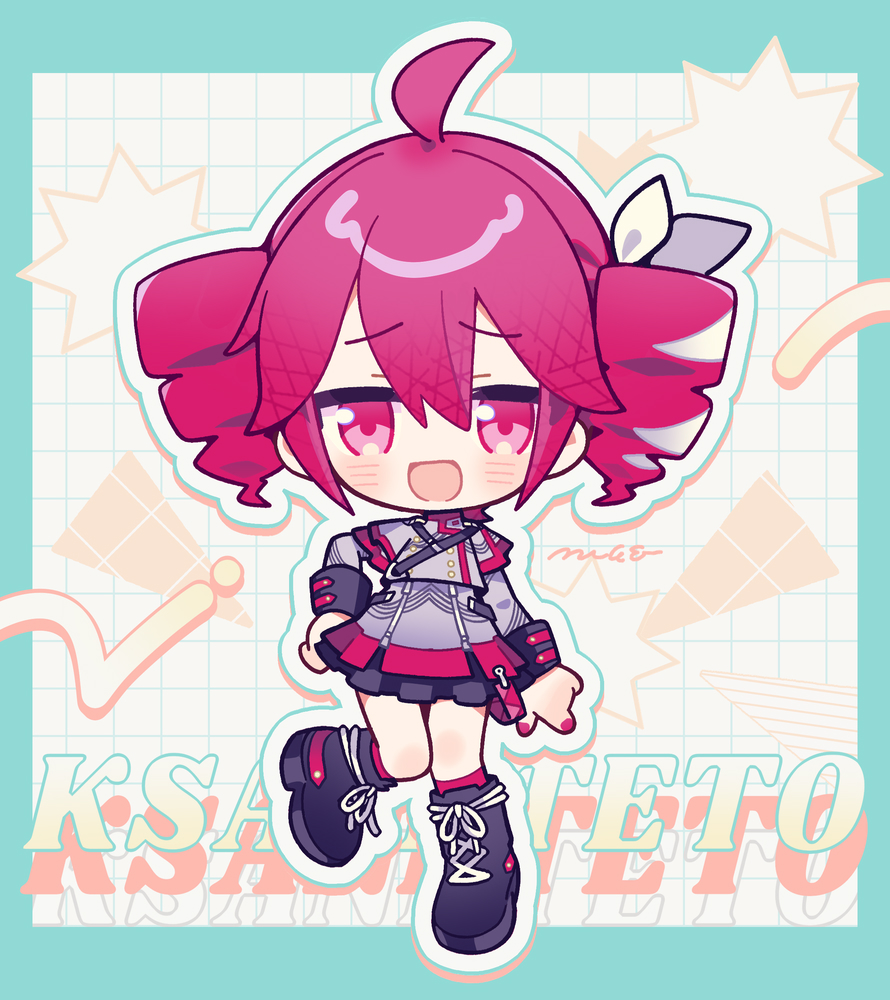 1girl, :d, ahoge, arm_at_side, bag, belt, black_belt, black_footwear
