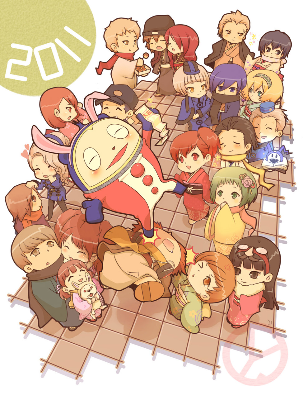 aegis, amada_ken, amagi_yukiko, animal_ears, aragaki_shinjirou, arisato_minato, baseball_cap, beanie