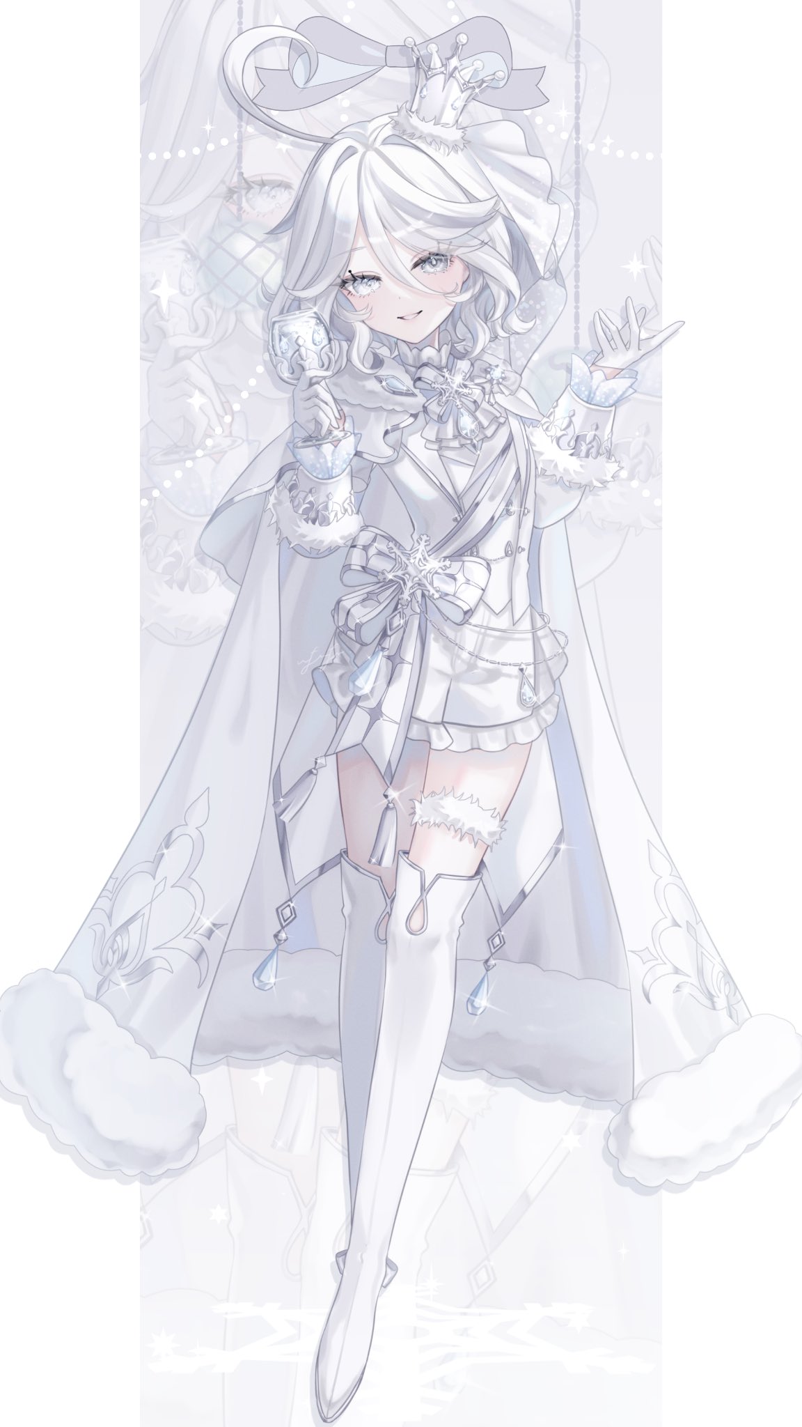 1girl, adapted_costume, ahoge, alternate_color, anninufufu, ascot, blush, boots
