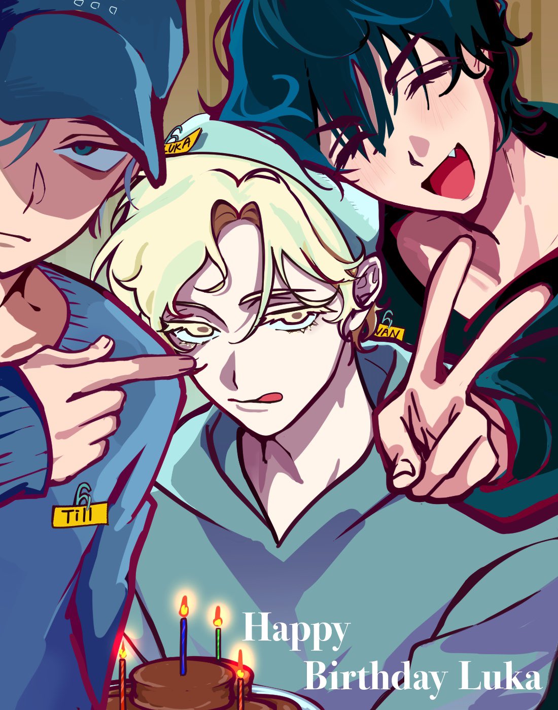 3boys, abcd888888889, alien_stage, baseball_cap, birthday, black_hair, black_hoodie, blonde_hair