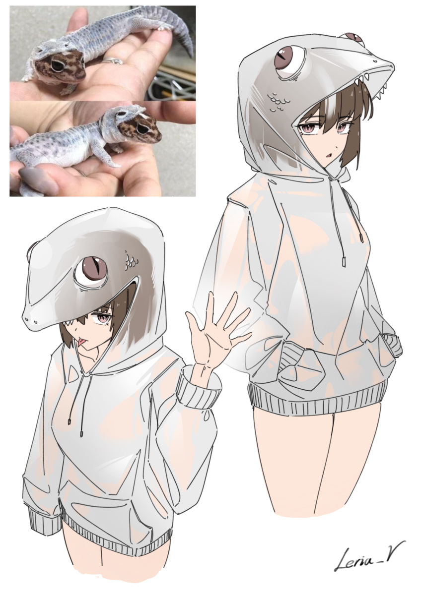 1girl, absurdres, brown_eyes, brown_hair, commentary, hands_in_pockets, highres, hood